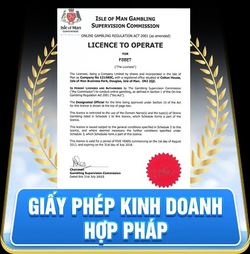 f8bet khẳng định uy tín với giấy phép hoạt động quốc tế